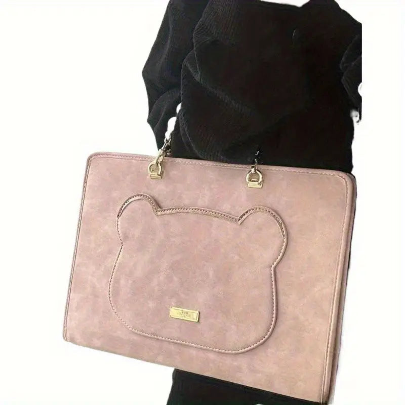 Elegant Blush Pink Laptop Bag with Pearl Handle – Stylish & Protective