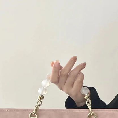 Elegant Blush Pink Laptop Bag with Pearl Handle – Stylish & Protective