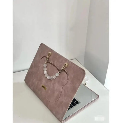 Elegant Blush Pink Laptop Bag with Pearl Handle – Stylish & Protective